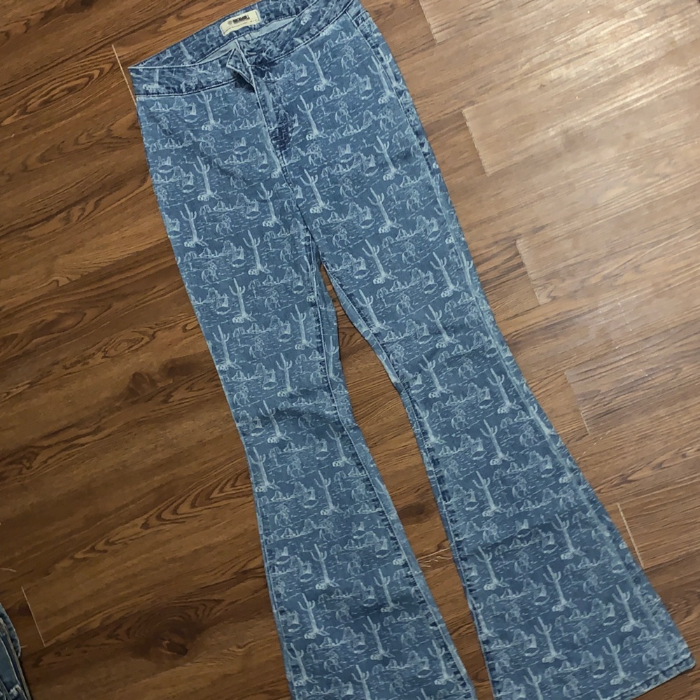 Flared Blue Printed Jeans - Women